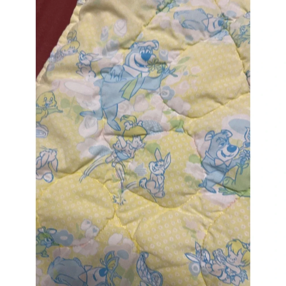 Vintage 1979 Hanna-Barbera Yogi Bear Pebbles Baby Quilt Blanket Yellow Pastel